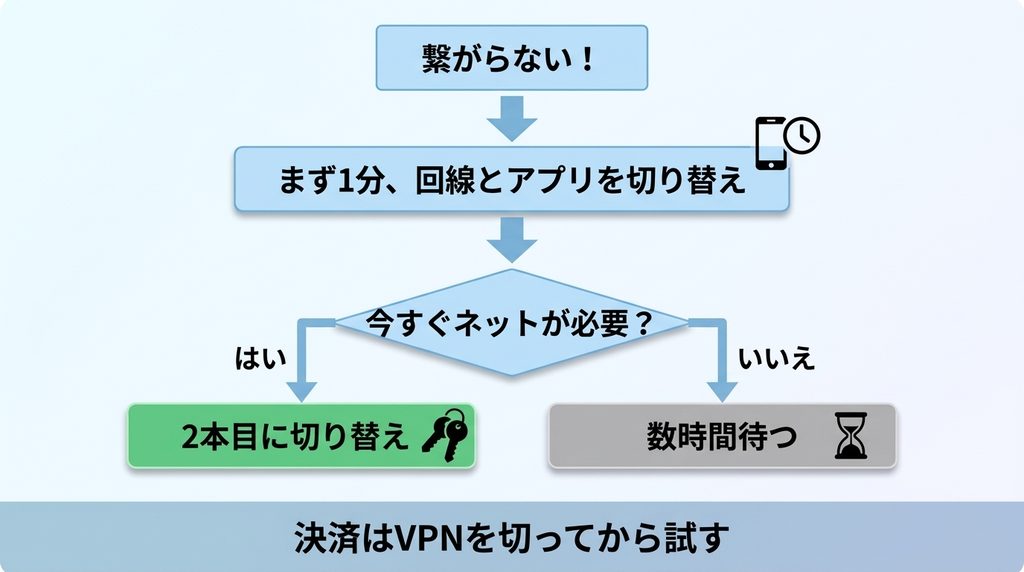 VPNが繋がらないときに待つか切り替えるかを決めるフロー図